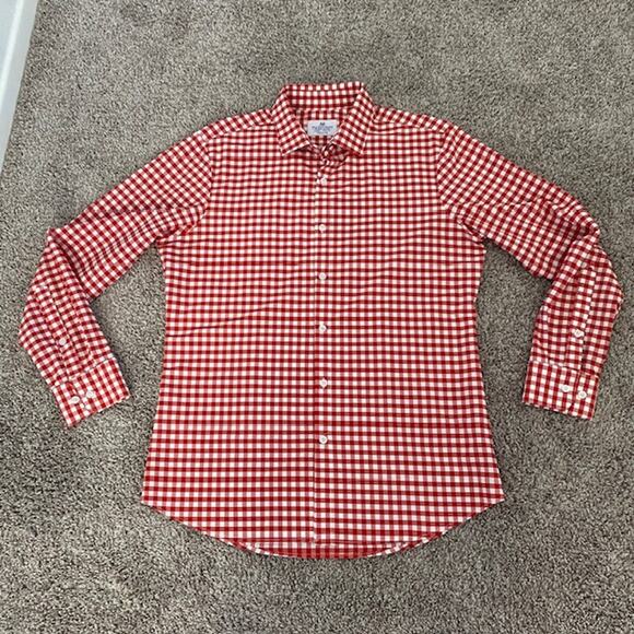 MIzzen+Main Men's Large Trim Fit Red & White Check Long Sleeve Button Up Shirt - Picture 10 of 11